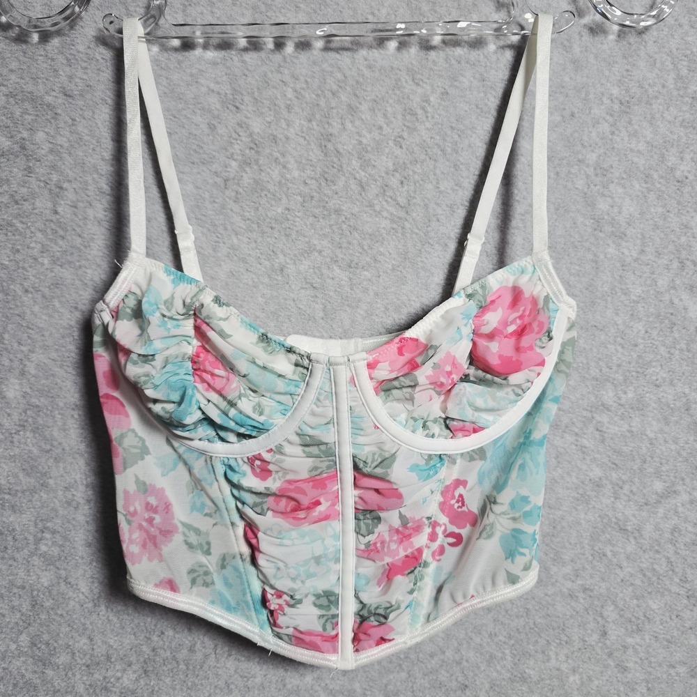 Y2K Fairy Romantic Women Coquette Corset Top Size 6 Floral Bustier Cocktail Crop